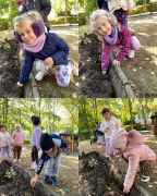 Dzieci sadzą tulipany